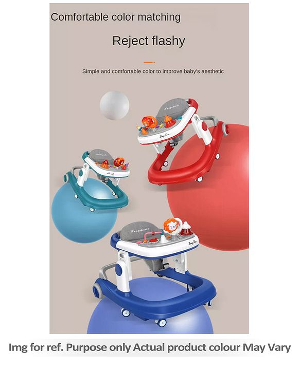 Babyhug Zest Musical Baby Walker With Adjustable Height anti Fall Protection & Toy Bar- Green White