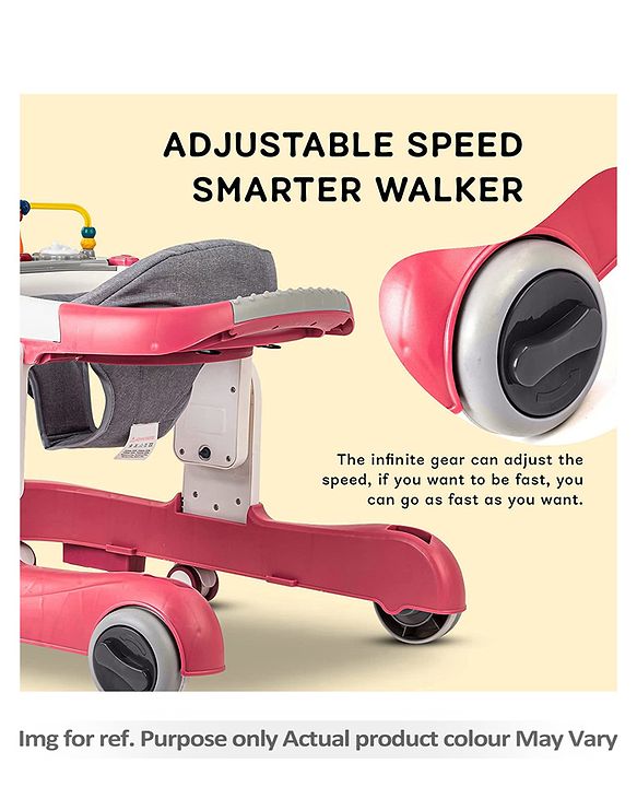 Babyhug Zest Musical Baby Walker With Adjustable Height anti Fall Protection & Toy Bar- Green White