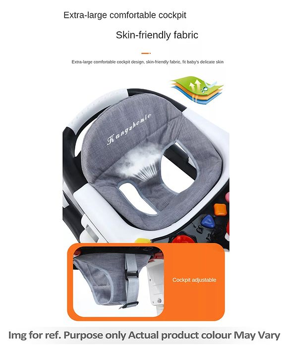 Babyhug Zest Musical Baby Walker With Adjustable Height anti Fall Protection & Toy Bar- Green White