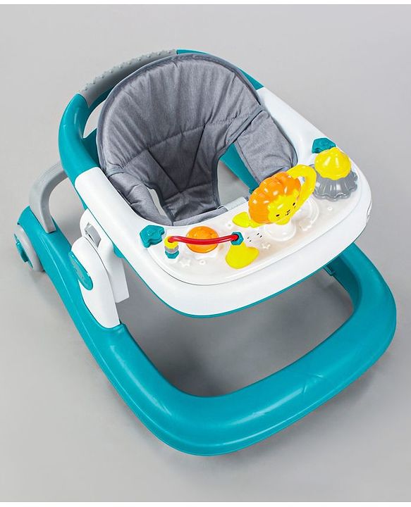 Babyhug Zest Musical Baby Walker With Adjustable Height anti Fall Protection & Toy Bar- Green White