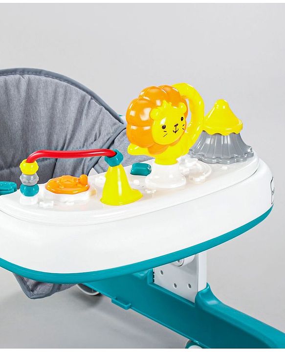 Babyhug Zest Musical Baby Walker With Adjustable Height anti Fall Protection & Toy Bar- Green White