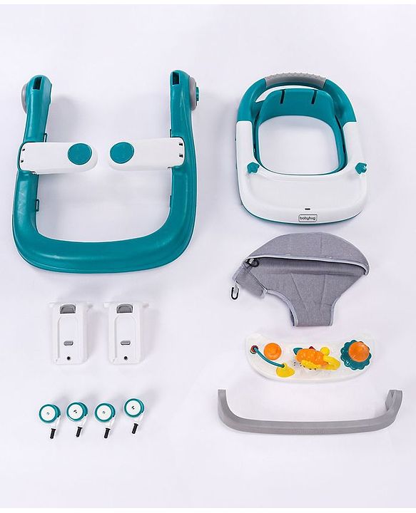 Babyhug Zest Musical Baby Walker With Adjustable Height anti Fall Protection & Toy Bar- Green White