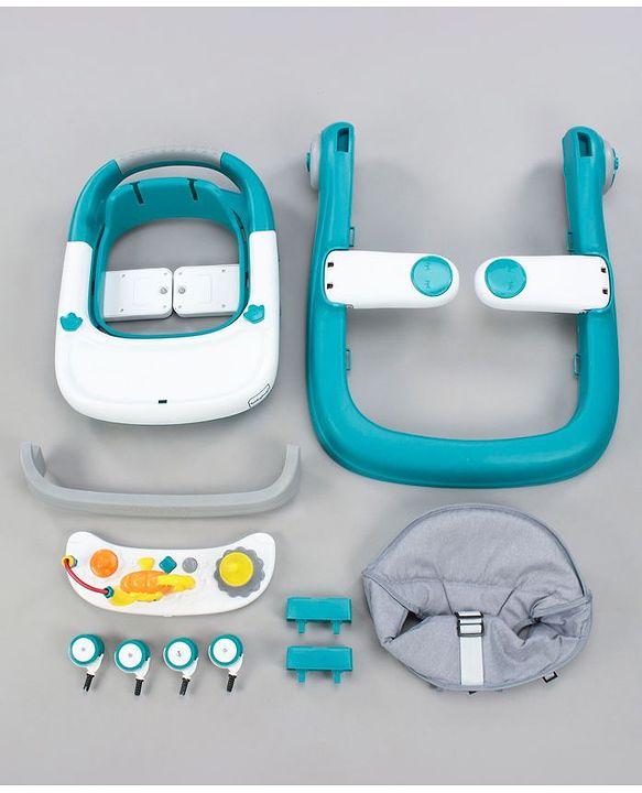 Babyhug Zest Musical Baby Walker With Adjustable Height anti Fall Protection & Toy Bar- Green White