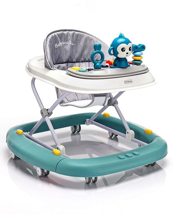 Babyhug Rejoice Musical Baby Walker Cum Rocker Function With Adjustable Height - Green White (Toys color may vary)