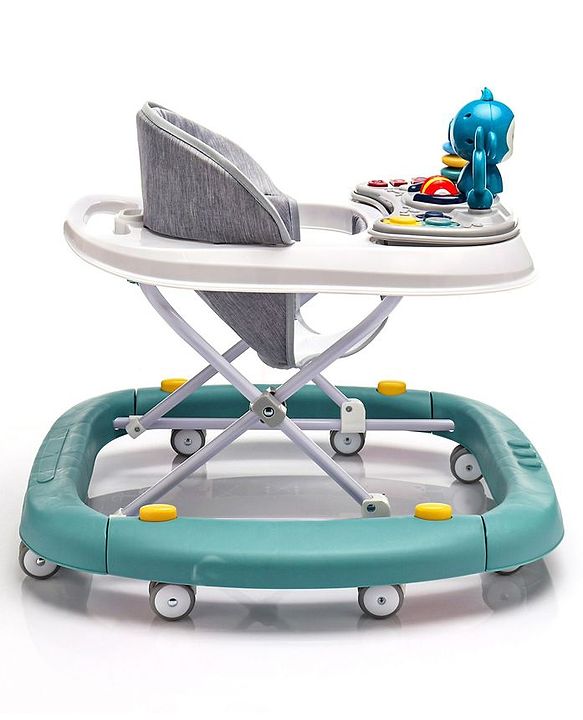 Babyhug Rejoice Musical Baby Walker Cum Rocker Function With Adjustable Height - Green White (Toys color may vary)