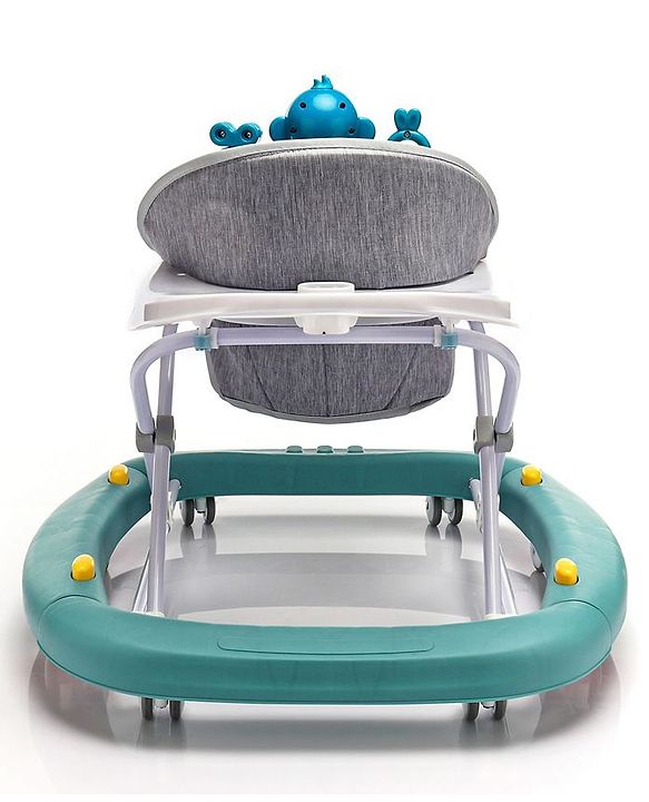 Babyhug Rejoice Musical Baby Walker Cum Rocker Function With Adjustable Height - Green White (Toys color may vary)