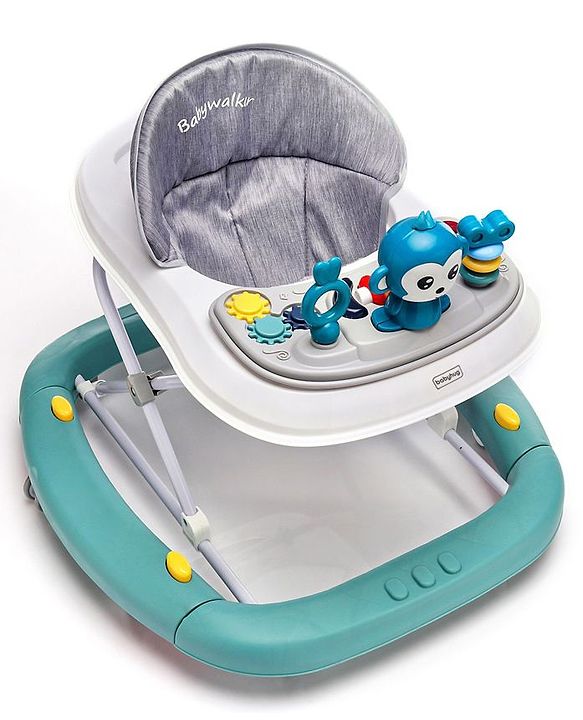 Babyhug Rejoice Musical Baby Walker Cum Rocker Function With Adjustable Height - Green White (Toys color may vary)