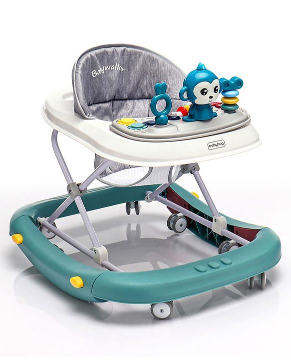 Babyhug Rejoice Musical Baby Walker Cum Rocker Function With Adjustable Height - Green White (Toys color may vary)