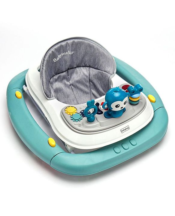 Babyhug Rejoice Musical Baby Walker Cum Rocker Function With Adjustable Height - Green White (Toys color may vary)