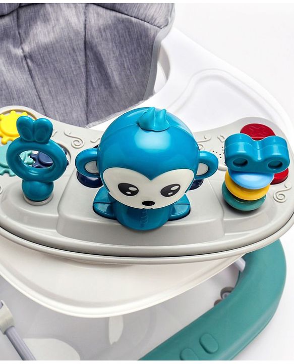 Babyhug Rejoice Musical Baby Walker Cum Rocker Function With Adjustable Height - Green White (Toys color may vary)