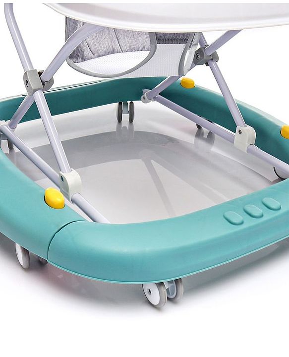 Babyhug Rejoice Musical Baby Walker Cum Rocker Function With Adjustable Height - Green White (Toys color may vary)