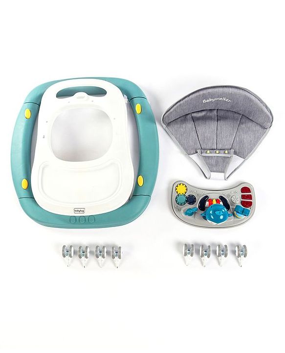 Babyhug Rejoice Musical Baby Walker Cum Rocker Function With Adjustable Height - Green White (Toys color may vary)