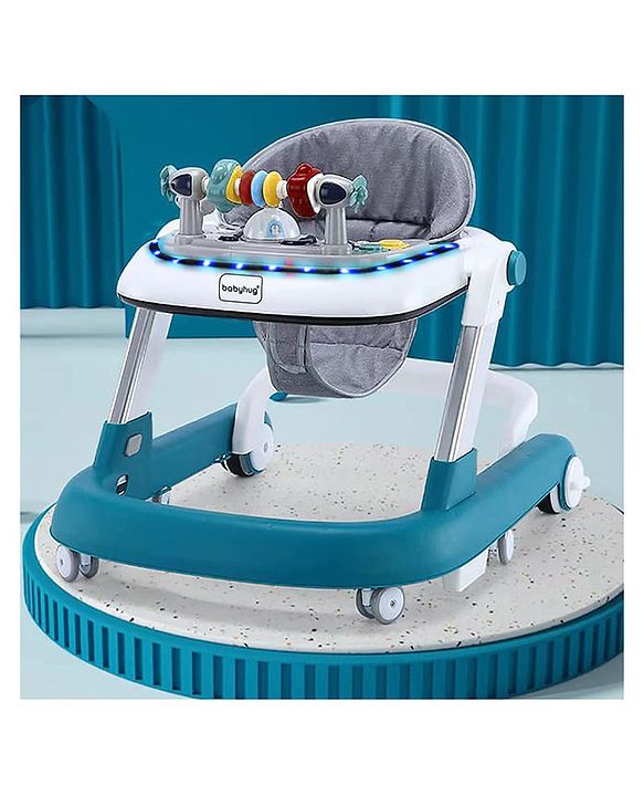 Babyhug Laugh & Learn Multifunctional 2 in 1 Baby Walker With anti Fall Protection & Adjustable Height Without Foot Mat- Blue White