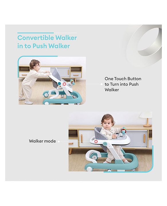 Babyhug Laugh & Learn Multifunctional 2 in 1 Baby Walker With anti Fall Protection & Adjustable Height Without Foot Mat- Blue White