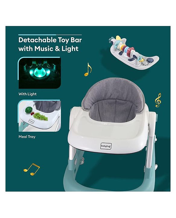 Babyhug Laugh & Learn Multifunctional 2 in 1 Baby Walker With anti Fall Protection & Adjustable Height Without Foot Mat- Blue White