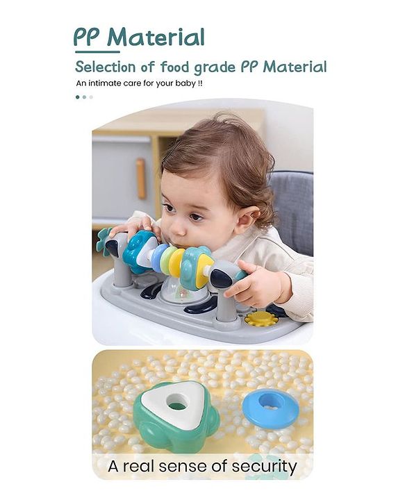 Babyhug Laugh & Learn Multifunctional 2 in 1 Baby Walker With anti Fall Protection & Adjustable Height Without Foot Mat- Blue White