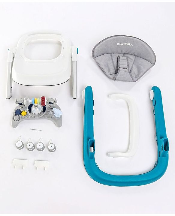 Babyhug Laugh & Learn Multifunctional 2 in 1 Baby Walker With anti Fall Protection & Adjustable Height Without Foot Mat- Blue White