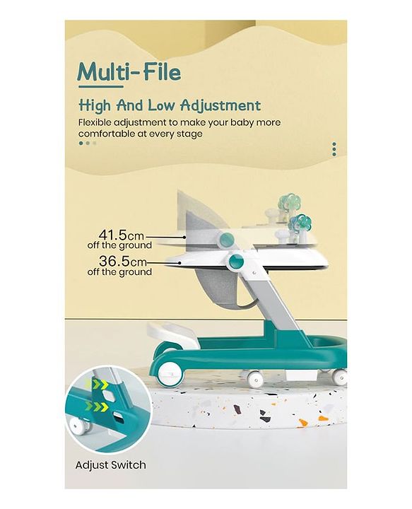 Babyhug Laugh & Learn Multifunctional 2 in 1 Baby Walker With anti Fall Protection & Adjustable Height Without Foot Mat- Blue White