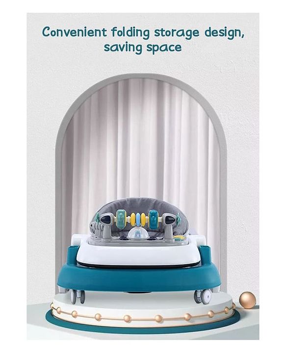 Babyhug Laugh & Learn Multifunctional 2 in 1 Baby Walker With anti Fall Protection & Adjustable Height Without Foot Mat- Blue White