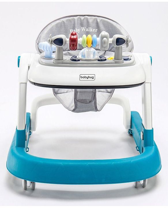 Babyhug Laugh & Learn Multifunctional 2 in 1 Baby Walker With anti Fall Protection & Adjustable Height Without Foot Mat- Blue White