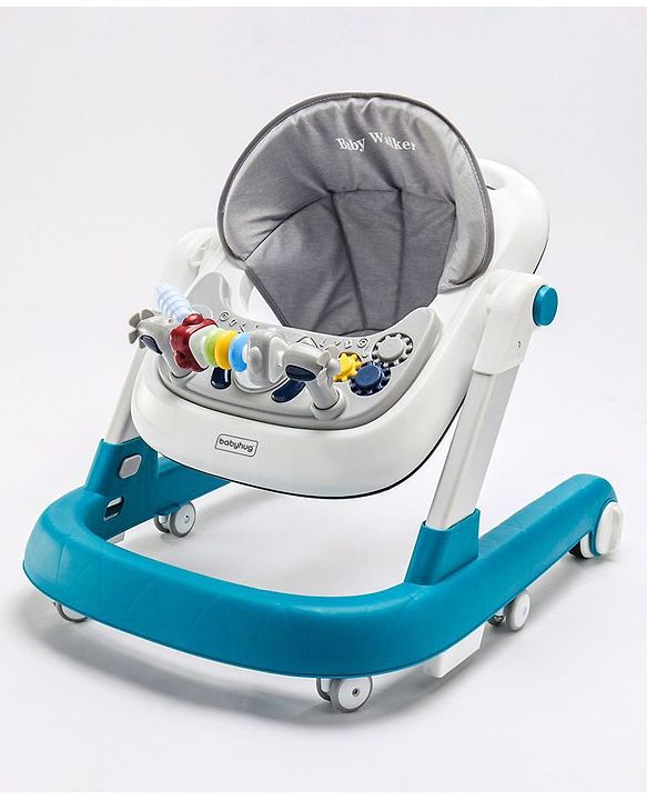 Babyhug Laugh & Learn Multifunctional 2 in 1 Baby Walker With anti Fall Protection & Adjustable Height Without Foot Mat- Blue White
