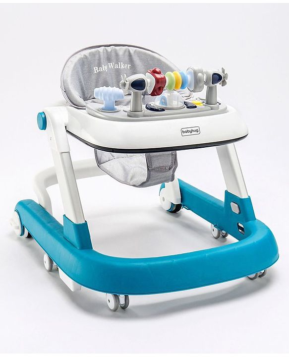 Babyhug Laugh & Learn Multifunctional 2 in 1 Baby Walker With anti Fall Protection & Adjustable Height Without Foot Mat- Blue White