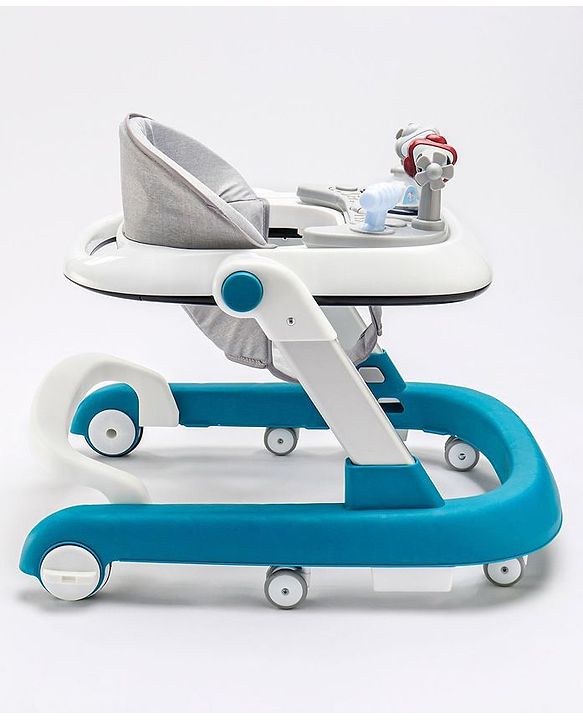 Babyhug Laugh & Learn Multifunctional 2 in 1 Baby Walker With anti Fall Protection & Adjustable Height Without Foot Mat- Blue White