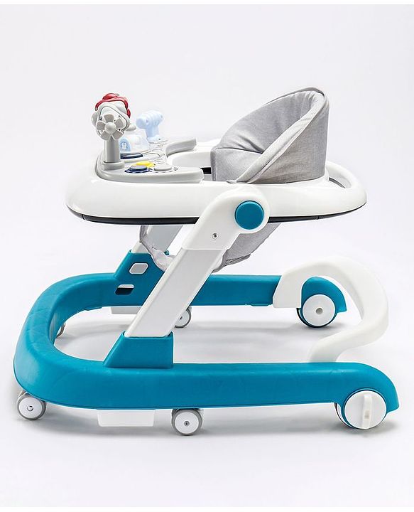 Babyhug Laugh & Learn Multifunctional 2 in 1 Baby Walker With anti Fall Protection & Adjustable Height Without Foot Mat- Blue White