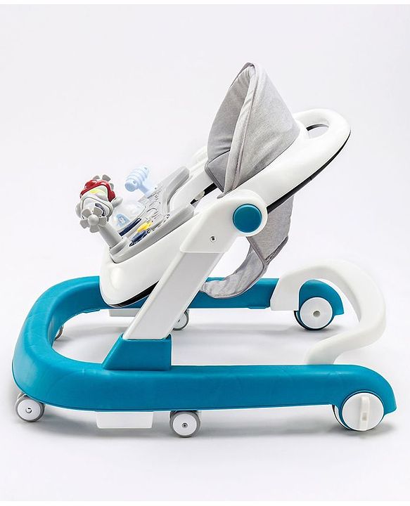 Babyhug Laugh & Learn Multifunctional 2 in 1 Baby Walker With anti Fall Protection & Adjustable Height Without Foot Mat- Blue White