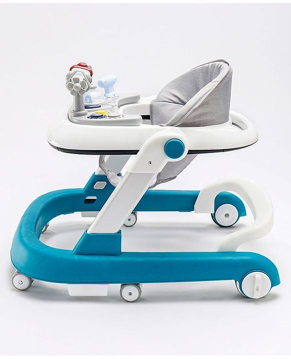 Babyhug Laugh & Learn Multifunctional 2 in 1 Baby Walker With anti Fall Protection & Adjustable Height Without Foot Mat- Blue White