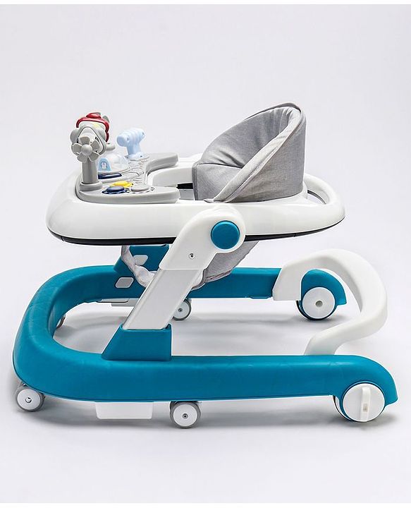 Babyhug Laugh & Learn Multifunctional 2 in 1 Baby Walker With anti Fall Protection & Adjustable Height Without Foot Mat- Blue White