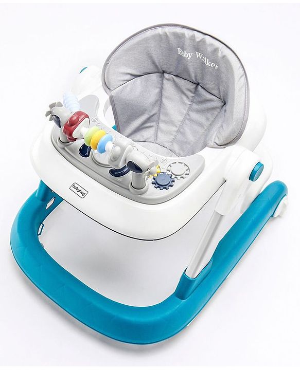 Babyhug Laugh & Learn Multifunctional 2 in 1 Baby Walker With anti Fall Protection & Adjustable Height Without Foot Mat- Blue White