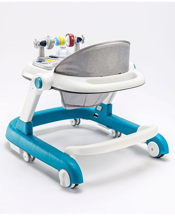 Babyhug Laugh & Learn Multifunctional 2 in 1 Baby Walker With anti Fall Protection & Adjustable Height Without Foot Mat- Blue White