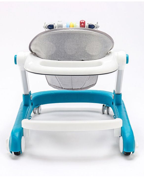 Babyhug Laugh & Learn Multifunctional 2 in 1 Baby Walker With anti Fall Protection & Adjustable Height Without Foot Mat- Blue White