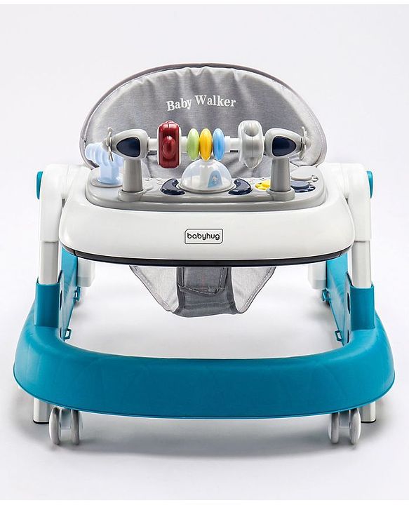 Babyhug Laugh & Learn Multifunctional 2 in 1 Baby Walker With anti Fall Protection & Adjustable Height Without Foot Mat- Blue White