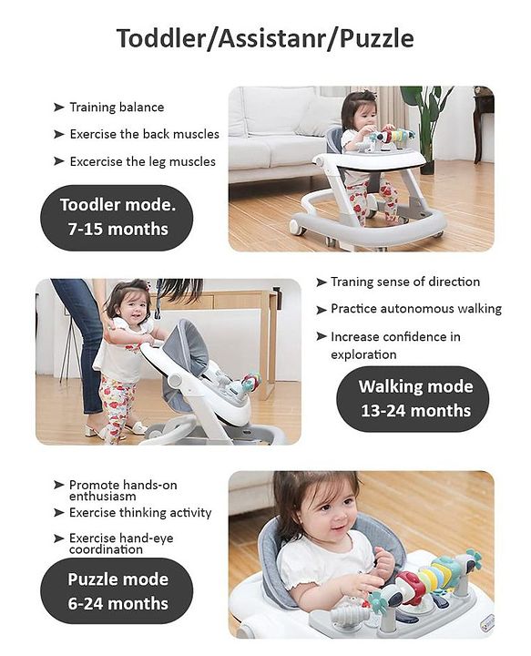 Babyhug Laugh & Learn Multifunctional 2 in 1 Baby Walker With anti Fall Protection & Adjustable Height - Red White| Musical Play Tray with Light| Easy Compact Folding| Swivel Wheels| Smart Speed Control| Push Walker