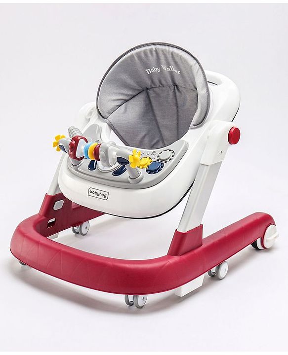 Babyhug Laugh & Learn Multifunctional 2 in 1 Baby Walker With anti Fall Protection & Adjustable Height - Red White| Musical Play Tray with Light| Easy Compact Folding| Swivel Wheels| Smart Speed Control| Push Walker