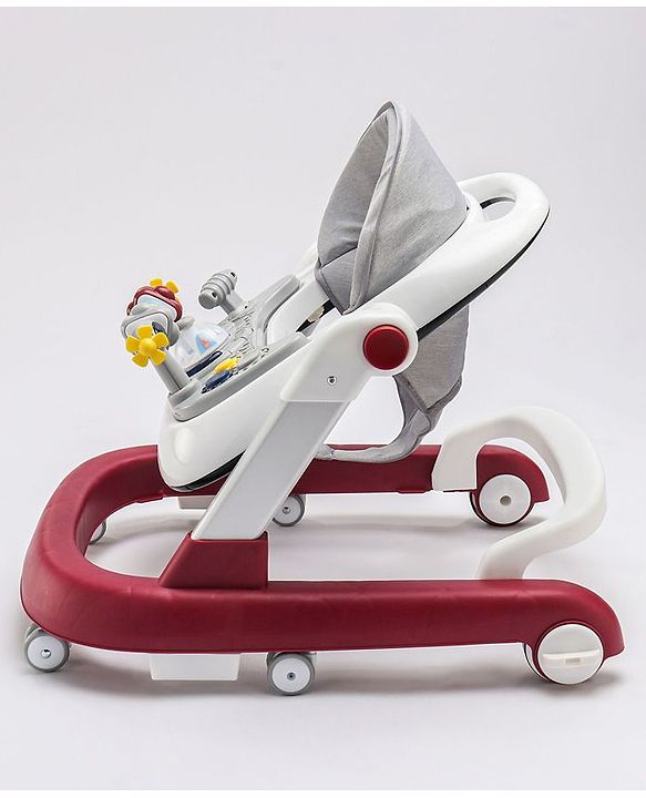 Babyhug Laugh & Learn Multifunctional 2 in 1 Baby Walker With anti Fall Protection & Adjustable Height - Red White| Musical Play Tray with Light| Easy Compact Folding| Swivel Wheels| Smart Speed Control| Push Walker