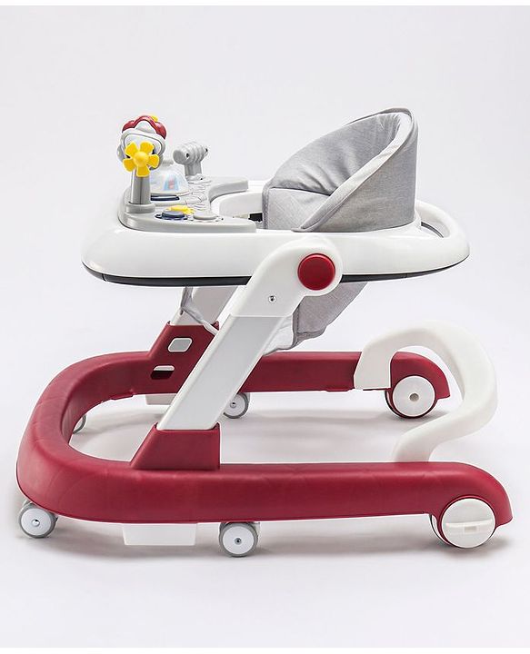 Babyhug Laugh & Learn Multifunctional 2 in 1 Baby Walker With anti Fall Protection & Adjustable Height - Red White| Musical Play Tray with Light| Easy Compact Folding| Swivel Wheels| Smart Speed Control| Push Walker