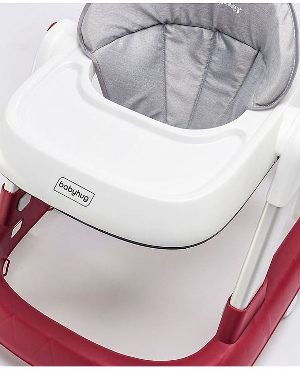 Babyhug Laugh & Learn Multifunctional 2 in 1 Baby Walker With anti Fall Protection & Adjustable Height - Red White| Musical Play Tray with Light| Easy Compact Folding| Swivel Wheels| Smart Speed Control| Push Walker