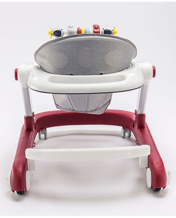 Babyhug Laugh & Learn Multifunctional 2 in 1 Baby Walker With anti Fall Protection & Adjustable Height - Red White| Musical Play Tray with Light| Easy Compact Folding| Swivel Wheels| Smart Speed Control| Push Walker