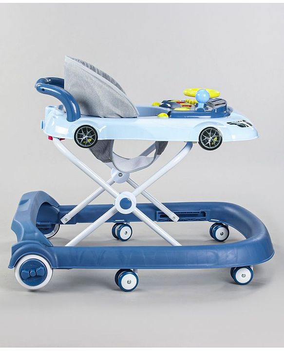 Babyhug Little Racer Car Shape Walker - Blue| Removable Toy Tray| Smooth Swivel Wheels| Light & Music| Comfortable Seat