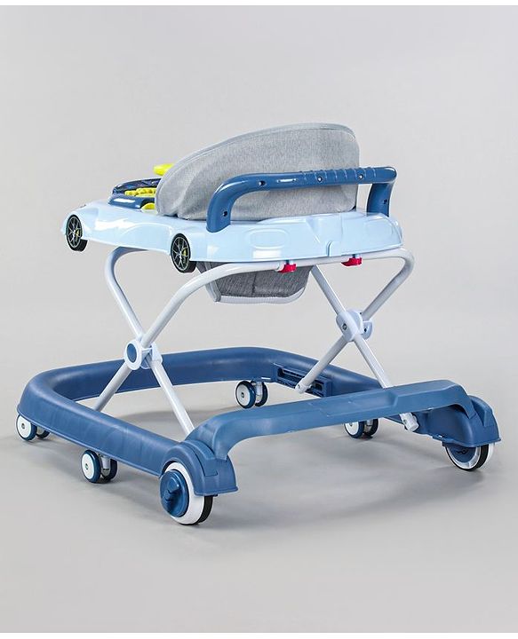 Babyhug Little Racer Car Shape Walker - Blue| Removable Toy Tray| Smooth Swivel Wheels| Light & Music| Comfortable Seat