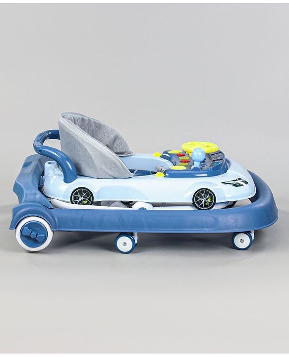 Babyhug Little Racer Car Shape Walker - Blue| Removable Toy Tray| Smooth Swivel Wheels| Light & Music| Comfortable Seat