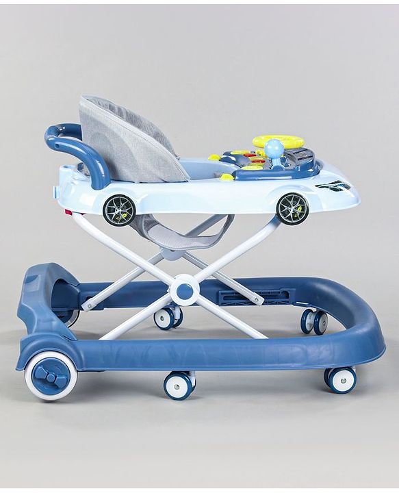 Babyhug Little Racer Car Shape Walker - Blue| Removable Toy Tray| Smooth Swivel Wheels| Light & Music| Comfortable Seat