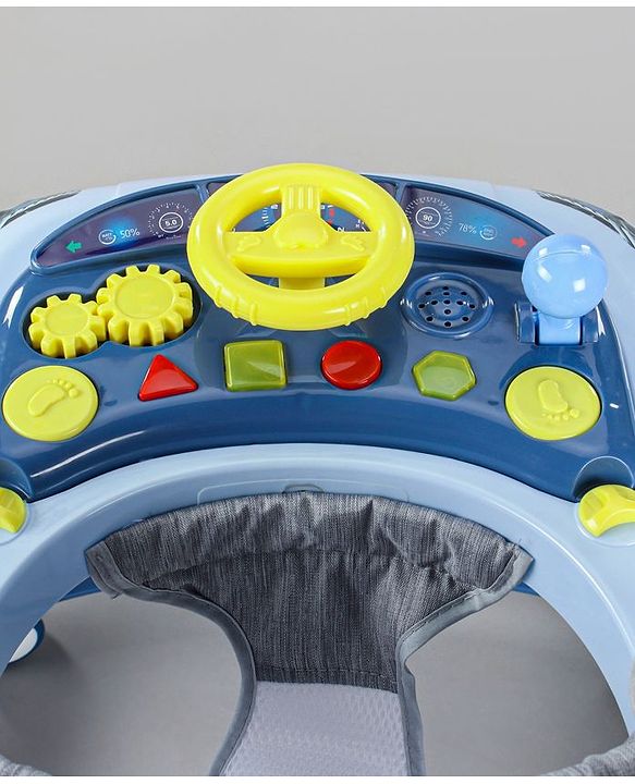 Babyhug Little Racer Car Shape Walker - Blue| Removable Toy Tray| Smooth Swivel Wheels| Light & Music| Comfortable Seat