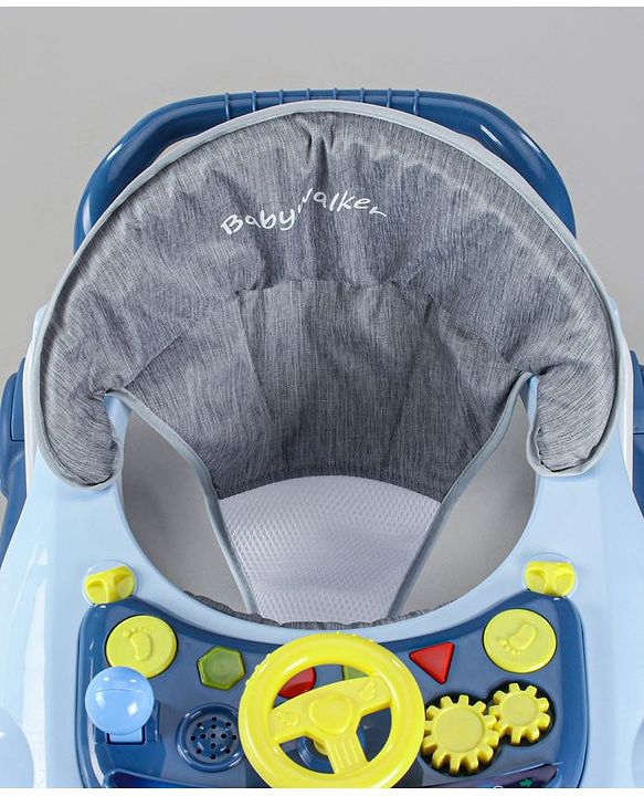 Babyhug Little Racer Car Shape Walker - Blue| Removable Toy Tray| Smooth Swivel Wheels| Light & Music| Comfortable Seat