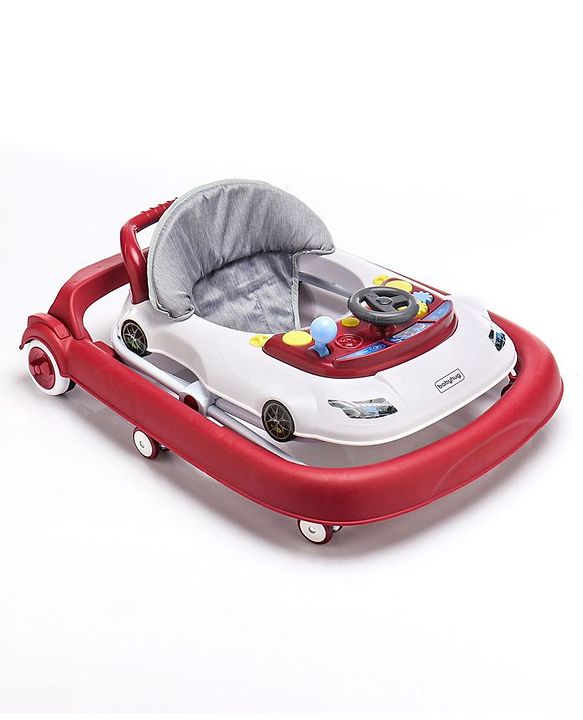 Babyhug Little Racer Car Shape Walker - Blue| Removable Toy Tray| Smooth Swivel Wheels| Light & Music| Comfortable Seat
