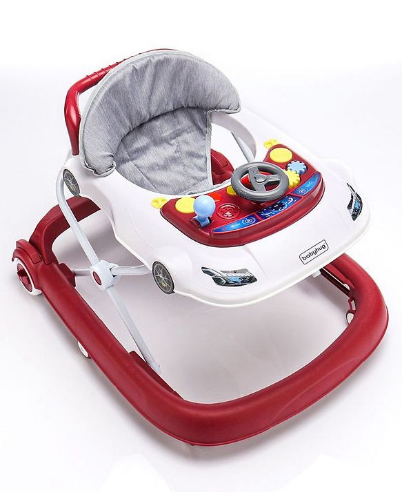 Babyhug Little Racer Car Shape Walker - Blue| Removable Toy Tray| Smooth Swivel Wheels| Light & Music| Comfortable Seat