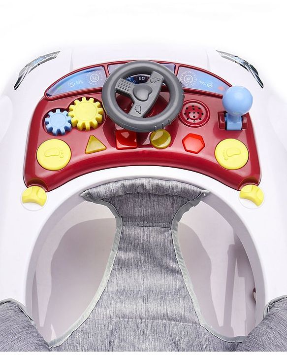Babyhug Little Racer Car Shape Walker - Blue| Removable Toy Tray| Smooth Swivel Wheels| Light & Music| Comfortable Seat